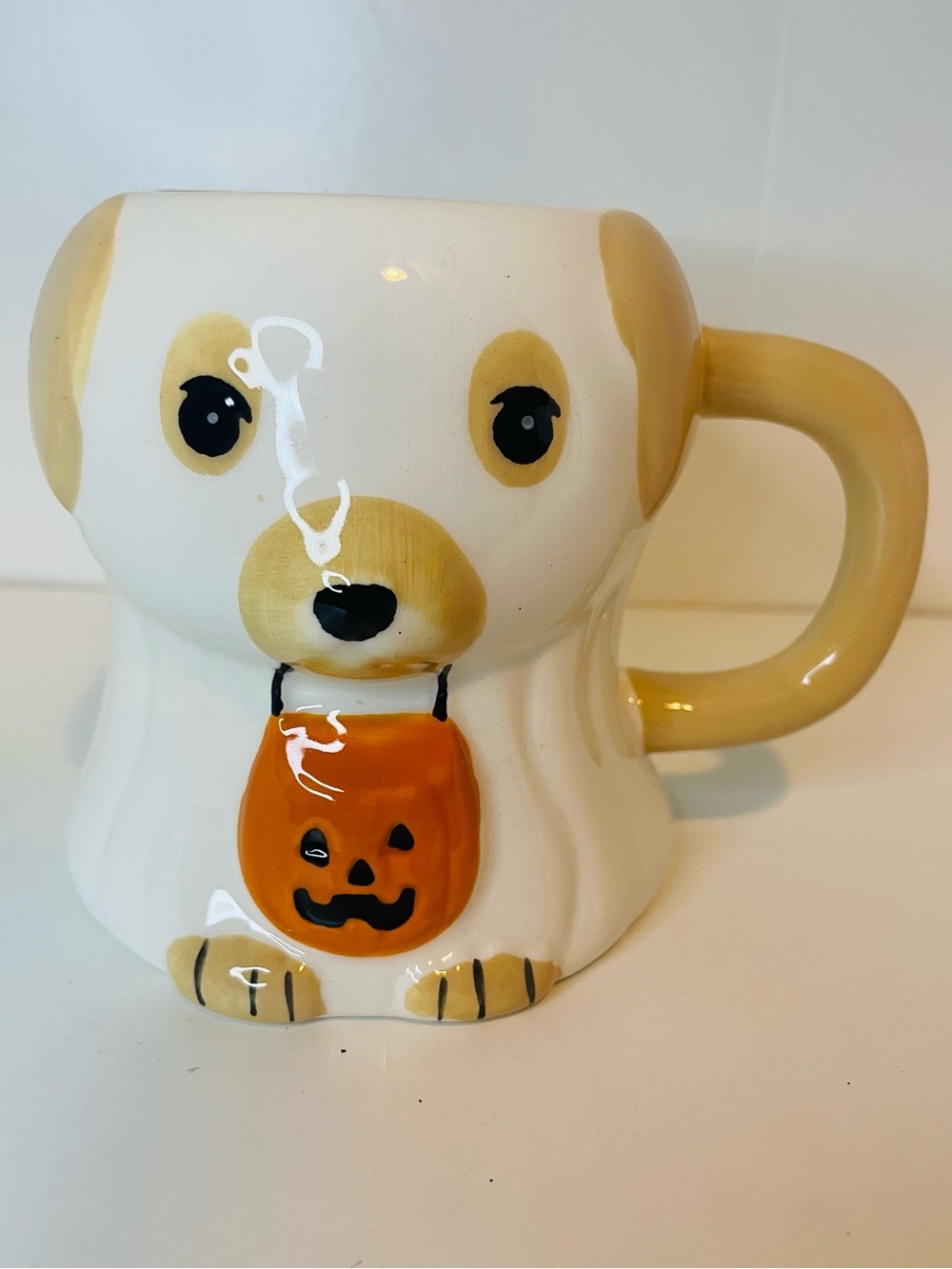 🎃👻Halloween Dog Mug with Orange Pumpkin, Trick or Treat Dog with Ghost costume
